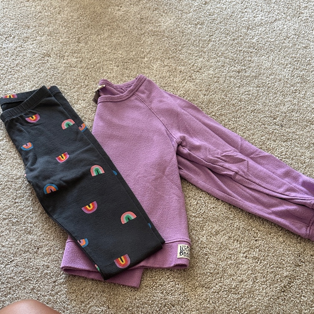 Kids Leggings in Purple and Black with Rainbow Accents